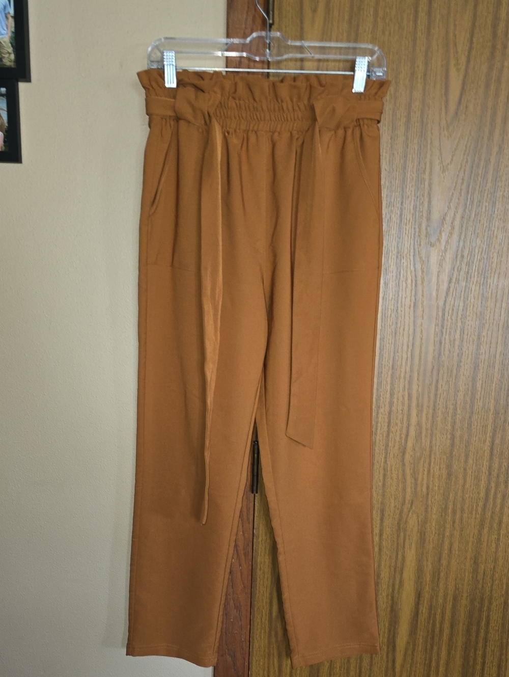 Grace Karin High-Waist Tie Belt Trousers - Rust Brown